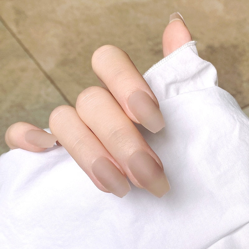 Fake press on nails matte coffin head Flat-Head Frosted Green Wearable Nail Stickers Finished Nail wearable full cover nail tips