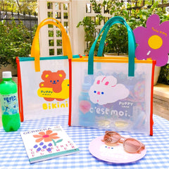 Korean Style Cute Girl Heart Bear Jelly Shopping Bag Student Make-up Bag Sundries Storage Bag