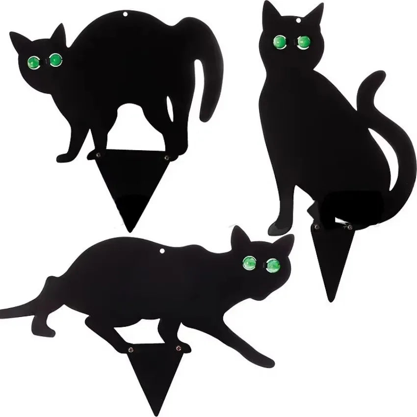 YICKYUE  3 Pcs Simulation Black Cat Decoration Sign Halloween Theme Card Outdoor Garden Yard  Decor Props Miniaturas