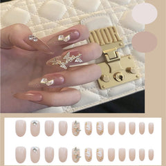 24 pcs/set French Luxury Fake Nails Press On Butterfly Rhinestone Nails Square Acrylic False Nails With Glue For Nail Extension