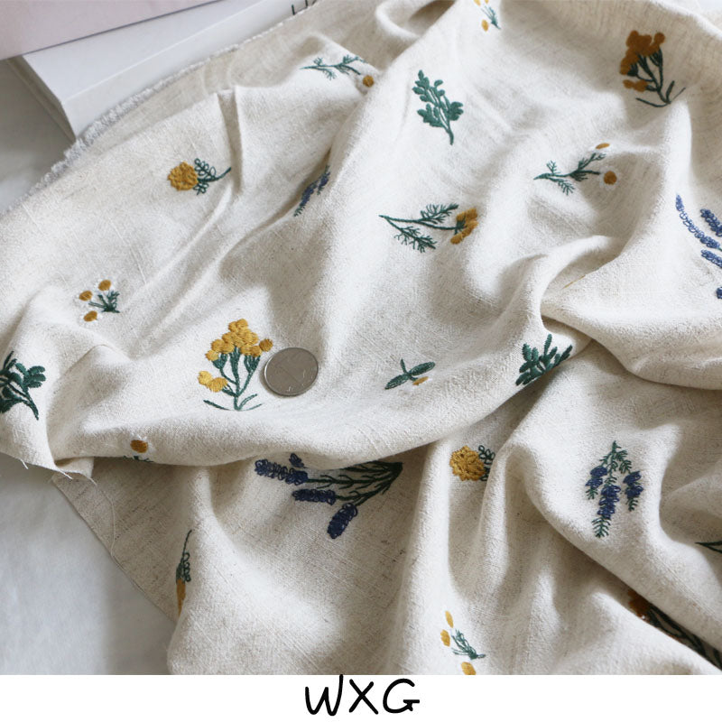 Japanese Style Simple Flower Plant Three-Dimensional Embroidery Cotton Linen Shirt Dress Hair Fabric DIY