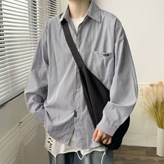 Hearujoy Oversized Loose Striped Shirt Unisex Spring Autumn Mens Long sleeved Tops Fashion Casual Shirts Cardigan Streetwear Couple Ins