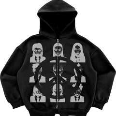Hearujoy  Gothic Retro High Street Hoodies Y2k Zip Up Hoodie Men and Women Clothes Hip Hop Punk Loose Sweatshirt Zipper Pullover Cardigan