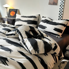 Yickyue Black Series Print King Queen Twin Full Sizes Bedding Sets Pure Cotton Bedclothes Pillowcases Bed Linens Bedding Flat Sheet Set