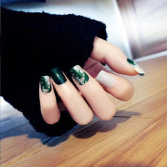 24pcs acrylic press on nails Green Blooming Nail-finished Stickers Women Fashion Retro Square Full Cover False Nail Patch TN