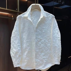 Hearujoy Relief Jacquard Design Shirt For Men Spring Autumn Long Sleeve Tops Streetwear Trendy Loose Anti-wrinkle Shirts Versatile