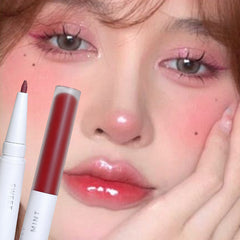 YICKYUE   -  2 in 1 Lip Glaze Lip Liner Pen Smooth Long Lasting Moisturizing Lipgloss Non-stick Cup Lipliner Pencil Water Glass Korean Makeup
