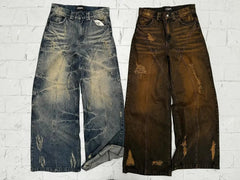 Hearujoy  90s Streetwear Streetwear Y2K Retro Ripped Jeans Men Women Washed Distressed Wide Leg Oversized Jeans Punk Hip Hop Fashion Trousers Baggy Pants