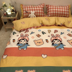 Home Letter Bear Washed Cotton Bedding Four-piece Set, Boy Quilt Cover, Children's Dormitory Three-piece Set