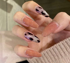 Aurora Powder Long Fake Nail Art With Glue Leopard Detachable Girl Acrylic Full Cover Press On False Nail Tips Manicure Tools