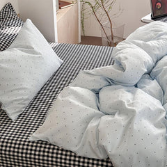 YICKYUE  -  Korean Mint Dot Washed Cotton 4-Piece Bedding Set