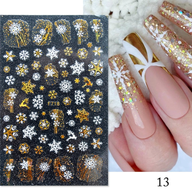 3D Christmas Sticker For Nails Cute Cartoon Sliders Snowflake Elk Xmas Tree Decal Gel Polisn Manicures Nail Art Decoration F691