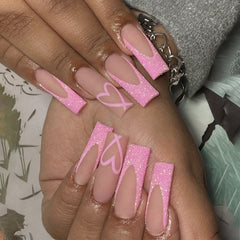 YICKYUE  -  24Pcs Press on Nails Long Square False Nails with Rhinestone Glitter White French Fake Nails Detachable Ballet Nail Art Tips