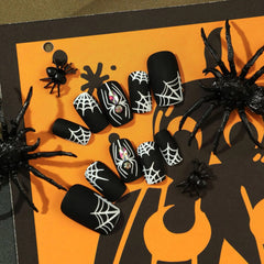 YICKYUE  -  24Pcs Halloween Nail Set Short Press on Cartoon Imp Long Fake Nails with Glue Blood Skull Holiday False Nails Stick On