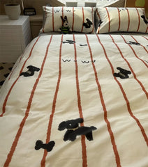 YICKYUE  -  Cute cartoon teddy dog stripes bedding set kid teen boy,twin full queen cotton home textile bed sheet pillow case quilt cover