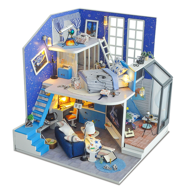 Cutebee DIY DollHouse Wooden Doll Houses Miniature Dollhouse Furniture Kit Toys for Children Christmas Gift The Satisfied Time