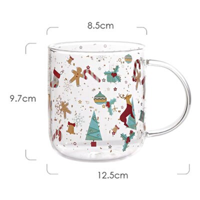 Yickyue 450ml Creative Christmas Mugs Transparent Glass Heat Resistant Mug With Handle Couples Milk Coffee Breakfast Cup Tea Drinkware