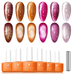 YICKYUE  Cat Eye Nail Gel Set,Holographic Magnetic Gel Polish,Soak Off UV/LED 6 Colors Nail Art Kit with Magnet Stick,for Manicure Salon