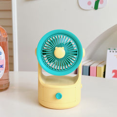 Electric Fan with Drawer Student Dormitory Bed Home Office Cartoon Mute Mini Desktop Fan Summer Charging Hand Fan