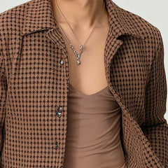 Hearujoy French Style Men Short Jacket Fashion Luxury Thousand Bird Grid Pattern Tops Spring Autumn  Vintage Loose Little Coat Streetwear