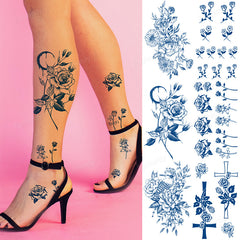 YICKYUE  -  Juice Tattoo Sticker 8Pcs/lot Flowers Tattoo Fake Long Lasting Herbal Semi-permanent Tattoos Leg Breast Sleeve Women