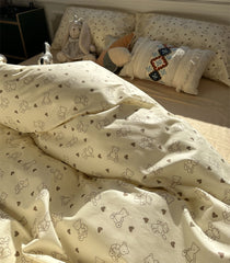 YICKYUE  -  Fashion cartoon bear heart bedding set kid teen boy,twin full queen king cotton home textile bed sheet pillow case quilt cover