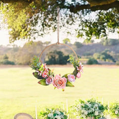 Hoop Wreath Artificial Flower and Vine Wreath Garland Hanging Pendant for Christmas Wall Decor Wedding Backdrop