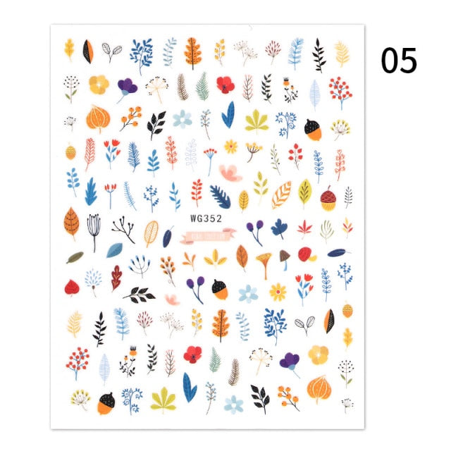 1PC Flower Leaf 3D Nail Stickers Blue Gold Cool Fall Leaves Summer Autumn Transfer Slider Nail Art Decoration Manicure For Nails