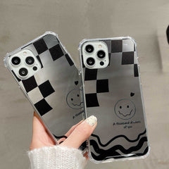 Punk black style smiley cool phone case for iphone 8 7 plus 12 mini 11 pro max x xr xsmax soft silicone mirror cover shell capa