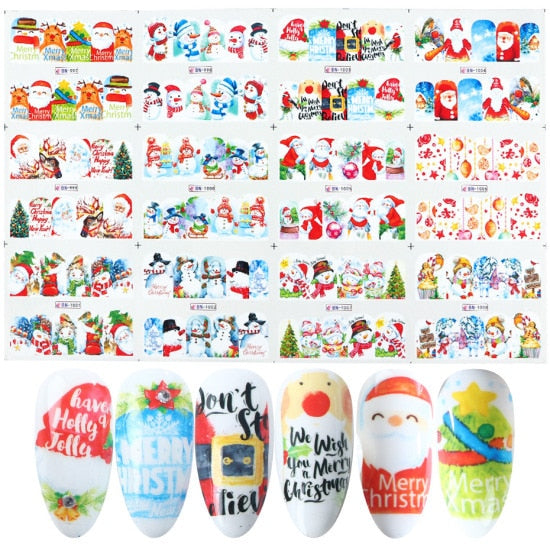 12pc New Year Nail Art Transfer Sticker Set Christmas Winter Decals Snowflakes Sliders Wraps Manicure Decorations TRSTZ892-905-1