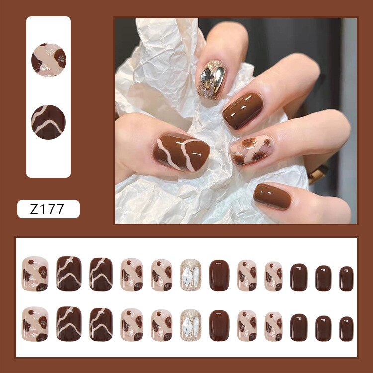 Leopard Diamond Fake Nails Art Nail Tips Press on False Nails Set Full Cover Artificial Short Square Head Fingernails