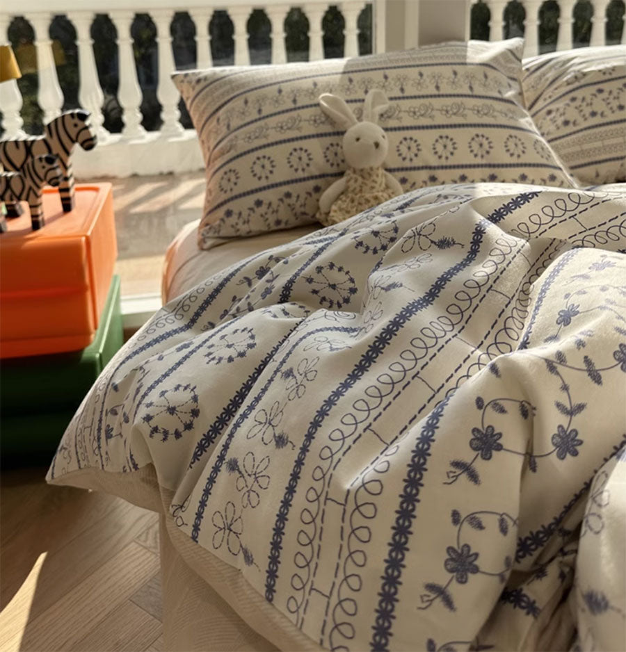 YICKYUE  -  Elegant pastoral flower blue beding set,twin full queen king french floral cotton home textile bed sheet pillow case quilt cover