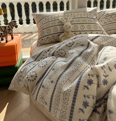 YICKYUE  -  Elegant pastoral flower blue beding set,twin full queen king french floral cotton home textile bed sheet pillow case quilt cover