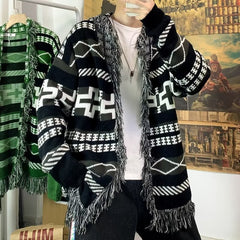 Hearujoy Ethnic Style Knitted Cardigan Men Loose Lazy Tassel Sweater Shawl Autumn Winter Hip Hop Couple Knitting Top Coat Streetwear