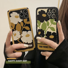 Retro flower leather phone case for iphone 8 7 plus xsmax x xr 11 12 mini 13 pro max soft silicone shockproof couple cover capa