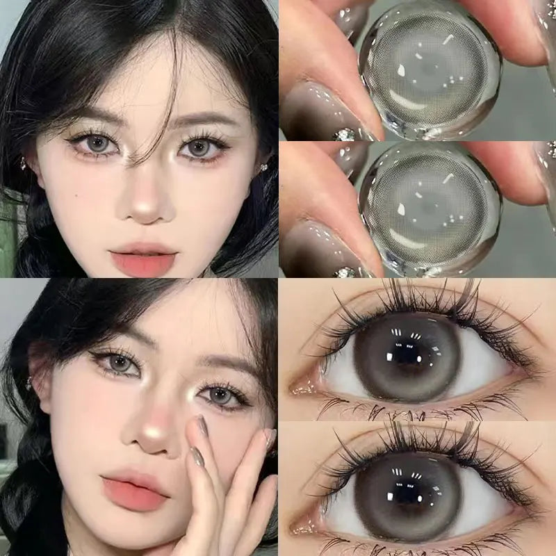 YICKYUE  -  2PCS Korea Colored Contact Lenses Myopia  Degree -0.00 to -8.00 Blue Eyes Beauty Pupil  Makeup Gray Lens Fast Shipping