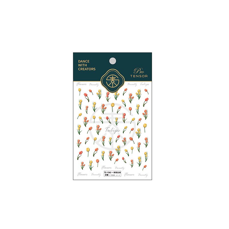 5D Tulips Yellow Purple Camellia Nail Stickers Embossed Relief Orchid Floral Leaf Flowers Carved Sliders Gel Polish Decortion