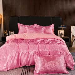 Yickyue - Beautiful Floral Jacquard Satin Bedding Set Full Queen King Size