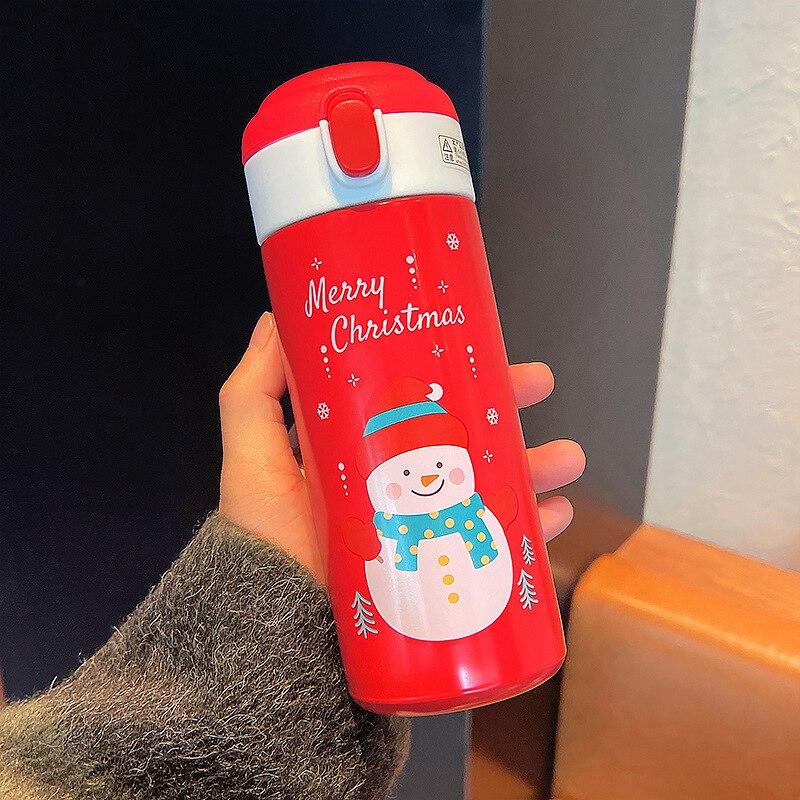Yickyue New Cute Christmas Thermos Water Bottle With Straw For Kids Vacuum Insulation Drinking Bottles Thermo Cup Couple Christmas Gift