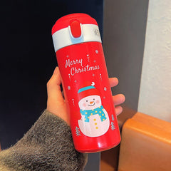 Yickyue New Cute Christmas Thermos Water Bottle With Straw For Kids Vacuum Insulation Drinking Bottles Thermo Cup Couple Christmas Gift