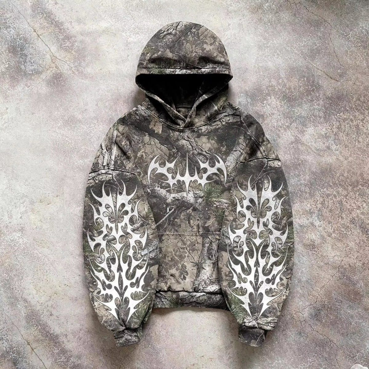 Hearujoy  Camouflage Hooded Coat Sweater Loose New Printed Men's and Women's Pullover Street Fashion Y2K Retro