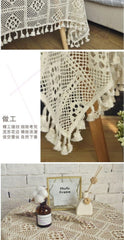 Pure Cotton Lace Tablecloth Light Beige Cafe Restaurant Literary Background Decorative Tassel Table Cloth Ins Style Tablecloth