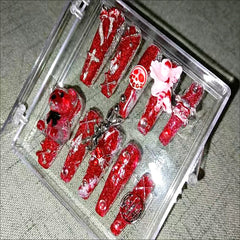 Hot Girl Style Spooky Mask Rabbit Press On Nails Y2K Handmade Halloween Fake Nail With Glue Long Coffin Acrylic False Nail Tips