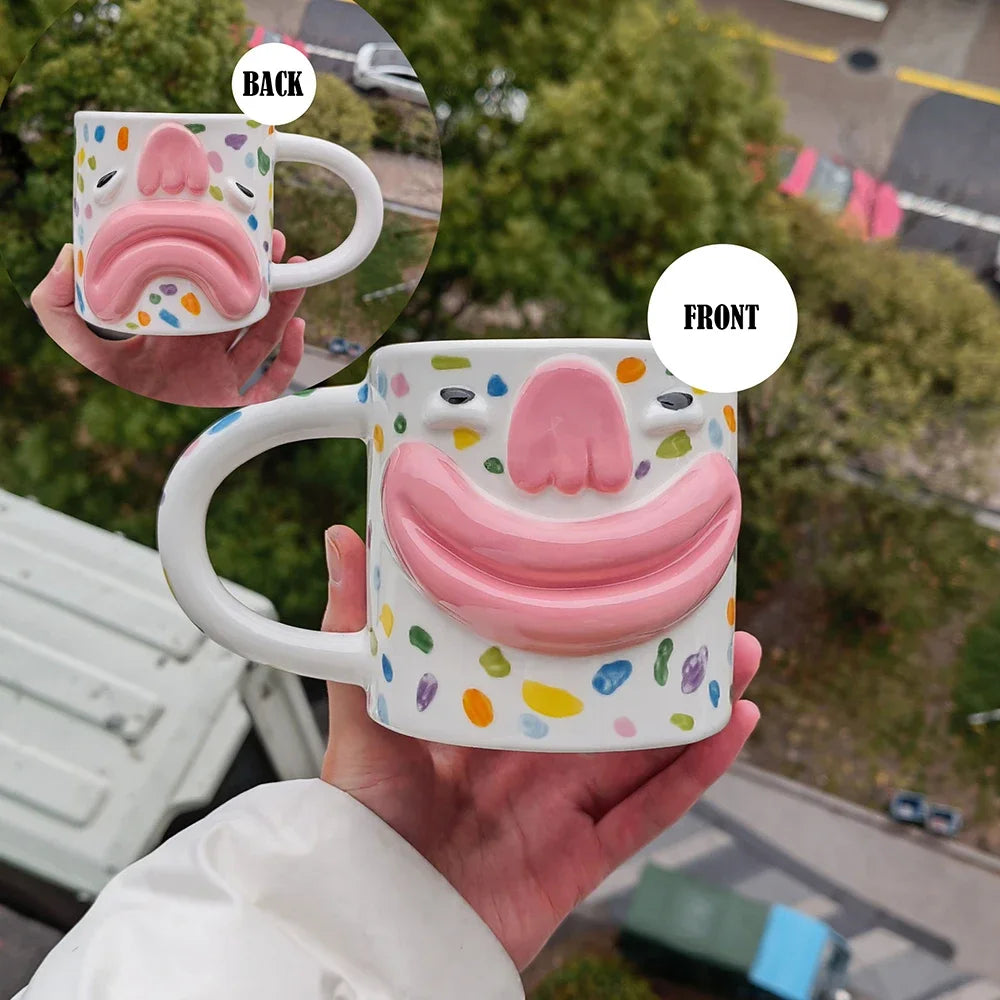 YICKYUE  -  Cute and Quirky Ceramic Korean Style Mug Couple Water Cup Breakfast Coffee Cup Home Drinking Utensils Funny Big Mouth Home Decor