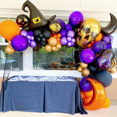 YICKYUE  -  Halloween Party Balloons Garland Arch Kit Black Purple Orange 125pcs Latex Balloon for Halloween Theme Birthday Party Decoration