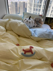 YICKYUE   -  Lovely embroid rabbit pink horse bedding set,twin full queen king cute cotton home textile bed sheet pillow case quilt cover
