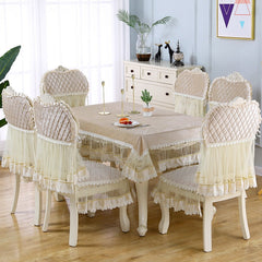European White Tablecloth Chair Cover Elegant Embroidered Dining Table Cloth Flower Peony Chair Cover Wedding Home Textile Cush