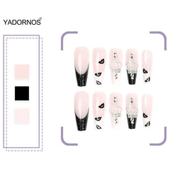 24PCS Long Press on Nails Cute Black Lip Print Full Coverage Artificial Nails Finished Nail Piece 24PCS Best Gifts Fake Nails TY