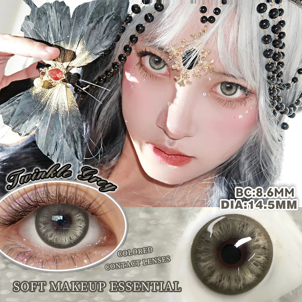 YICKYUE    Ash Blue Colored Contact Lenses  1Pair Yearly Butterfly Violet Natural Small Pupil Contact Lenses For Summer Autumn
