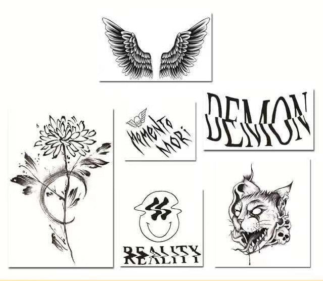6 Sheets The Darkness Series Black Neck Temporary Tattoo Stickers Dark Wing Fake Tattos Body Art Waterproof Skull Tatoo Decals